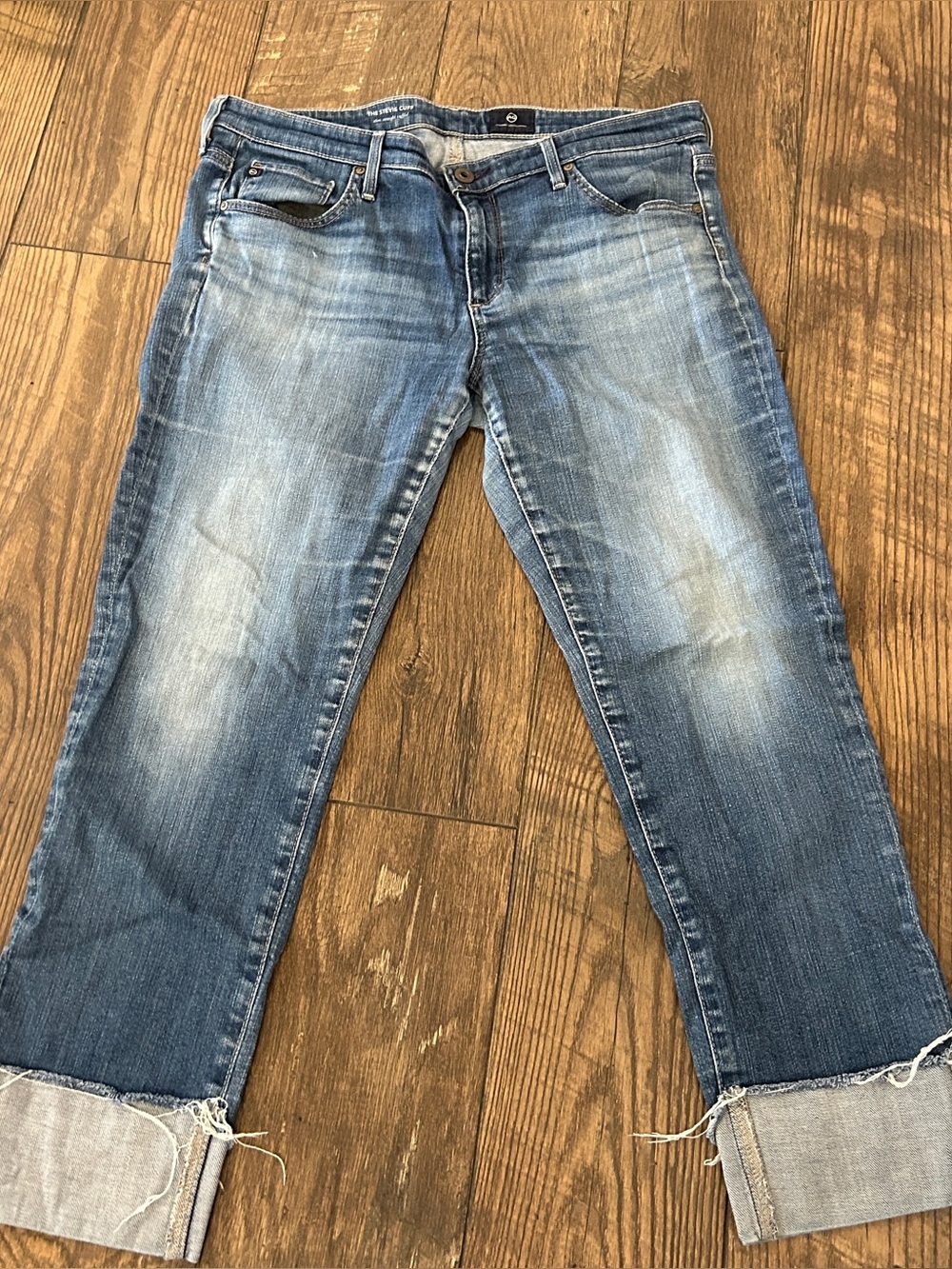 Ag Adriano Goldschmied Stevie Cuff Jeans Slim Straight Sz 31 Medium Wash
